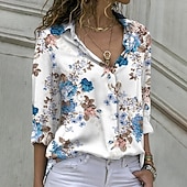 voordelige Bloemen Blouses-Dames Overhemd Blouse Lapwerk Knop Bloemig Stijlvol Klassiek Modern Lange mouw Overhemdkraag Normale tops Dagelijks Feestdagen Uitgaan blauw Paars Groen Zomer Lente