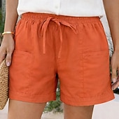 billige Bukser-Dame Shorts Sommershorts Strandshorts Ferie Mote Fritid hverdag Kort Høy Midje Helfarge عادي Snorer Lomme Elastisk midje Komfort Myk Pustende Uelastisk Gateklær Strand Ferie Mørkebrun Grønnblå Svart