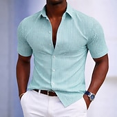baratos Camisas casuais inteligentes masculinas-Homens Camisa Social Camisa casual Camisa de algodão camisa de botão Preto Amarelo Verde Claro Rosa Roxo Manga Curta Listrado Colarinho de Camisa Casual Diário Bolso frontal Roupa Elegante Moda Casual