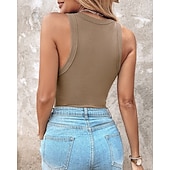  Dames Singlet Effen Modieus Stijlvol Casual Mouwloos Strakke ronde hals Normale tops Dagelijks Uitgaan Weekend Zwart Wit Geel Bruin Groen Zomer Lente