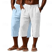 abordables Classique-Homme Shorts Capri Shorts en Lin Short décontracté Avec Poches Taille Élastique Uni Confort Respirant Longueur mollet Quotidien Extérieur Plage Vacances Mode Noir + Bleu Marine Bleu Marine + Gris Non