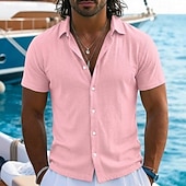  Муж. Рубашка Льняная рубашка Летняя рубашка Пляжная рубашка Гавайская рубашка Сплошной цвет Повседневные Пляж Черный Белый Светло-зеленый Розовый С короткими рукавами Воротничок Весна лето Лето Одежда