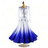 abordables Ropa de Competición-Baile de Salón Vestido Pedrería Plisado Corte Mujer Fiesta Entrenamiento Rendimiento Manga Larga Cintura Alta Licra Poliéster