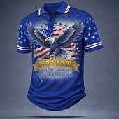 abordables Polo Patriotique 250-4 juillet 2026, 250e anniversaire Homme Drapeau Américain Polo Manche Courte Polos Chemises à Col Occasionnel Extérieur Vêtements de rue Athleisure Boutons Maille Respirante Printemps &amp; Été Bleu