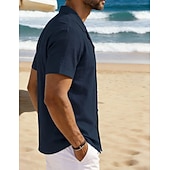 economico Vacanza-Per uomo Camicia Camicia di lino Camicia Estiva Camicia da Spiaggia Camicia con Bottoni Semplice Vacanza Ferie Nero Bianco Blu marino Azzurro cielo Manica Corta Collo a Lancia Estate Primavera