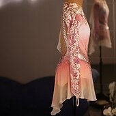 cheap Figure Skating Dresses-Figure Skating Dress Women's Ice Skating Dress Pink Patchwork Thumbhole Stretchy Training Competition Skating Wear Classic Crystal / Rhinestone Long Sleeve Ice Skating Figure Skating