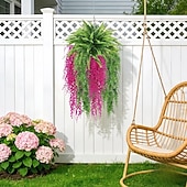 זול פרח מלאכותי-סט לתליית קיר מלאכותי של 4 שרכים ואקליפטוסים, קישוט מודרני לגינה ולפטיו, מושלם לאביב, יום האהבה, יום האם