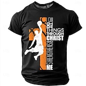 Herre Bibelen Basketball Silhuett Oransje Kors Jeg Kan Gjøre Alle Ting Gjennom Kristus Som Styrker Meg Kristent Religiøs T-skjorte Grafisk Casual Kort Erme Gym Kirke Slitasje Designer Klær