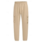 preiswerte Urlaub-Herren Cargo-Hosen Leinenhosen Hose Sommerhose Strandhose Kordelzug Elastischer Bund Mehrere Taschen Einfach Komfort Atmungsaktiv Täglich Outdoor Strand Urlaub Mode Schwarz Weiß Unelastisch