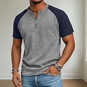 economico magliette di base-Per uomo Camicia 100% cotone lavaggio acido Manica Corta Zip a un quarto Primavera &amp; Estate Estate Primavera Blocco di colori Patchwork Retrò Vintage Casual Henley Patchwork Stile Vintage Blocco di