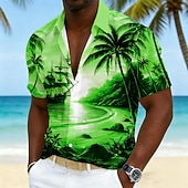 preiswerte Tropische Pflanzen-Herren Kokospalme Natur &amp; Landschaft Tropische Pflanzen Sommer Hawaiihemd Tropische Hemden Alohahemd Kurzarm Hawaiianisch Strandurlaub Sommer Frühling Umlegekragen 3D-Druck Hemden mit Knopfleiste