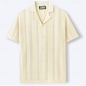 cheap Men's Smart Casual Shirts-Men's Shirt Casual Shirt Button Up Shirt Jacquard Shirt Blue Green Apricot Short Sleeve Plain Cuban Collar Casual Daily Buttons Clothing Apparel Viscose Elegant Fashion Casual