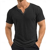 baratos camisetas básicas-Homens Camiseta camiseta de tricô T-shirt Manga Curta Decote V Verão Côr Sólida Textura Moda Leve Básico Com Transparência Tricotado Puro Casual Férias Rua Preto Roxo Verde Top Tee para Homens