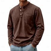 abordables T-shirt Henley décontracté-Homme Chemise Henley Chemise 100% coton délavée à l'acide T-shirt manche longue Vintage Rétro Vintage Occasionnel Le style rétro Lavé Henley Occasionnel Printemps Automne Toutes saisons Marron fonc