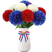 cheap Artificial Flower-12 Pcs Artificial Chrysanthemums Flowers Patriotic Flower, 4th of July Fake Mums Flowers Silk for Home Decor Indoor Memorial Day Table Centerpiece Vase not Included (12, Red, White, Blue)