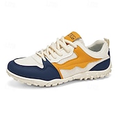 baratos Sapatos Casuais com Cadarço-Tênis casuais masculinos brancos, amarelos e azul-marinho com cadarço, leves, respiráveis e confortáveis para caminhada, ideais para uso diário, viagens, lazer ao ar livre e atividades de fim de semana.