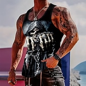 Χαμηλού Κόστους T-shirt Halloween-Tank Top Χάλοουιν για Άνδρες με Κρανίο με Χέρια Σκελετού και Αλυσίδες Γκόθικ Τρόμου Σκοτεινός Μοτοσικλετιστής Ροκ Μέταλ Graphic Muscle Fit Μη Κοντά Μανίκια Γυμναστήριο Fitness Στριτγουέρ Χαλαρός