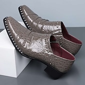 economico Mocassini-Scarpe eleganti da uomo grigie con fibbia e punta affusolata, con stampa coccodrillo e borchie, ideali per matrimoni, banchetti, feste, balli di fine anno, spettacoli teatrali e serate di lusso.