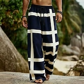cheap Men's Printed Casual Pants-Men's Geometric Color-blocking Trousers Casual Pants Baggy Pants Mid Waist Boho Home Outdoor Vacation Elastic Drawstring Waist Linen-Like Pants with Pockets Summer Spring 3D Print Black Red Green