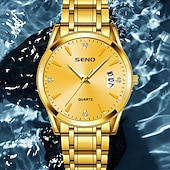economico Orologi al quarzo-Orologio da polso di lusso da uomo in oro, al quarzo, elegante e alla moda, con bracciale a maglie in acciaio inossidabile, datario, impermeabile, orologio classico ed elegante, regalo perfetto per