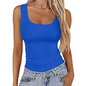  Dames T-shirt Effen Modieus Stijlvol Klassiek Mouwloos U-hals Normale tops Dagelijks Uitgaan Weekend blauw Zwart Wit Wijn Groen Zomer Lente