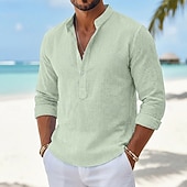 cheap Men's Button Up Shirts-Men's Shirt Casual Shirt Seersucker Shirt Button Up Shirt Sky Blue Green Dark Gray Gray Long Sleeve Striped Vertical Stripes Grandad Collar Henley Casual Daily Buttons Clothing Apparel Elegant