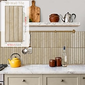 baratos Wall Stickers-20pcs 3d Self-Adhesive Wall Imitation Tile Sticker, Light Beige Decorative Pattern Removable Wall Sticker, Used For Kitchen Back Fender, Bedroom Living Room Decoration Home Wall Renovation Decorative