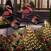 abordables Éclairage paysager-Arrosoir flamant rose solaire étanche en fer, lampe LED à effet fluide, lampe décorative à piquer pour jardin, cour, allée, pelouse, terrasse – éclairage paysager d'ambiance estival