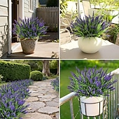 voordelige Kunstbloemen-16 bundels kunstplanten voor buiten, UV-bestendige nep-lavendel &amp;Apengras, realistische plastic kunstplanten voor balkon, terras, veranda, groene decoratie, plantenbakvulling (paars)