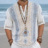 economico Modello etnico-Per uomo Etnico Floreale intricato Camicia Camicia con Bottoni Maglia Henley Manica Lunga Vintage Retrò Casuale Vacanza Matrimonio Estate Primavera Collo alla coreana Colletto Mao Stampa 3D Camicia