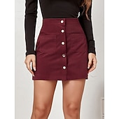 cheap Casual Skirts-Women's Vacation Skirt Fashion Casual Mini High Waist Skirts Plain Pocket Inelastic Daily Street Black Yellow Pink Wine Spring
