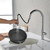 Недорогие Смесители для кухни-Кухонный смеситель с выдвижным распылителем, однорычажный смеситель с высоким изливом для мойки, прочная латунная конструкция, двухфункциональная распылительная головка, простая установка.