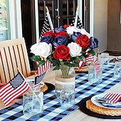 abordables Fleurs artificielles-Bouquet de 15 fleurs artificielles en soie, style patriotique, avec de longues tiges, idéal pour la décoration de la maison ou comme centre de table pour la fête nationale américaine (4 juillet).