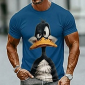  Rolig tecknad anka med överraskat ansikte, herr-t-shirt i 3D-animationsstil, rund hals, kortärmad, brun beige, avslappnad streetwear, present till ankälskare, designerkläder