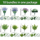 preiswerte Künstliche Blume-18 künstliche Blumensträuße für den Außenbereich, lila-violett-lavendelfarbener Kunststrauß, UV-beständig &amp;wasserfeste, dekorative Begrünung für drinnen und draußen, Blumenarrangement für Zuhause,