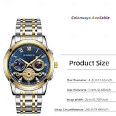 abordables Montres à quartz-Montre homme à cadran bleu, montre-bracelet de luxe à phases de lune, montre analogique bicolore en acier inoxydable avec volant squelette &amp;Coffret cadeau, cadeau élégant et étanche pour homme, argent