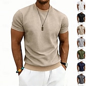 billige grunnleggende t-skjorter-Herre Vaffel T-skjorte T skjorte Kortermet skjorte T-skjorte Kortermet Crew-hals Sommer Vår Helfarge Gatemote Stilfull Sportslig Jacquard Daglig utendørs Feriereise Hvit Svart Mørkegrå Topp T-skjorte