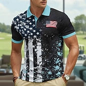  4η Ιουλίου 2026 250η Ανδρικά Αμερικανική σημαία των ΗΠΑ Μπλουζάκια πόλο Κοντομάνικο Μπλουζάκια πόλο Πουκάμισα με γιακά Καθημερινό Ένδυση γυμναστικής και άθλησης Κουμπιά Ανοιξη καλοκαίρι Θαλασσί
