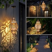 olcso Pathway Lights &amp; Lanterns-marokkói stílusú fém napelemes lámpa, kültéri függő napelemes lámpa, vízálló lámpa, alkalmas teraszok, átjárók, udvarok, tornácok és hátsó udvarok kerti világítására. függő napelemes lámpa