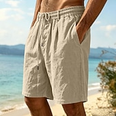 abordables Vacances-Homme Shorts Shorts en Lin Shorts d'été Shorts de plage Cordon de serrage Taille Élastique Uni Confort Respirant Longueur Genou Quotidien Extérieur Fête Vacances Mode Noir Blanche Non Elastique