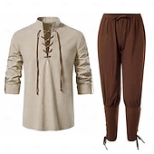 voordelige Outfits-Set Middeleeuws Renaissance Outfits Fancy kostuum Krijger Vikingen Kostuum Voor heren Viking Halloween Carnaval Prestatie LARP Ren Faire Volwassenen Zomer Lente