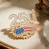  Herdenkingsbroche voor heren ter gelegenheid van het 250-jarig jubileum &Dames, patriottische, met strasssteentjes bezette corsagespeld van zinklegering, ideaal accessoire voor kleding, blazers en