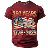  250周年 7月4日 2026年 メンズ 250年 1776-2026 P-51マスタング 戦闘機 グラフィック Tシャツ 短袖 クルーネック 愛国的 USA フラッグ 航空兵 材料 デザイナー衣料 アパレル