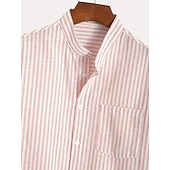 abordables Clásico-Hombre Camisa Camisa de lino Camisa de verano Camisa de playa Tiras verticales Casual Diario Azul Piscina Rosa Manga Corta Collar mandarín Verano Primavera Ropa