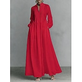  Pentru femei Rochie Maxi Rochii Tip Cămașă Rochie albă Rochie de absolvire Elegant Modă Modern În aer liber Vacanță Ieșire Fit regulat Simplu Manșon Lung Gât Înalt Albastru piscină Negru Alb Roz