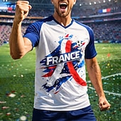  Uniseks Frankrijk Voetbalzomer Wereldwijde wedstrijd Truien Hardloopshirt Zomer Kleurenblok Korte mouw UPF 50 Sneldrogend Ademend Informeel Hardlopen Joggen Fitness blauw Sportkleding Sportkleding
