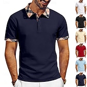 abordables Polo clásico para hombre-Hombre Camisetas polo Casual Negocio Diseño Manga Corta Básico Moderno Plaid Ligero Botones Verano Primavera Ajuste regular Azul Piscina Negro Blanco Rojo Azul Marino Albaricoque Camisetas polo