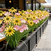 cheap Artificial Flower-20Pcs Artificial Outdoor Flowers and Bulbous Grass, Plastic Replica Gerbera Daisy and Bulbous Grass Ground Plants, Suitable for Garden, Patio, Hotel Decoration, Easy to Care for All Seasons