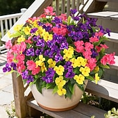 cheap Artificial Flower-6 Bundles Artificial Impatiens Flowers for Outdoors, Multicolor Silk Fake Flowers for Spring Summer Decoration, UV Resistant Faux Plants Plastic Bouquet for Home Planter Porch Patio Yard Decor