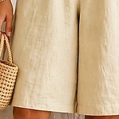 abordables Fondos-Mujer Pantalones cortos con tacto de lino Bermudas Pantalón corto Pantalones cortos de verano Vacaciones Moda Casual / Diario Longitud de la rodilla Alta cintura Color sólido Plano Bolsillo Cintura
